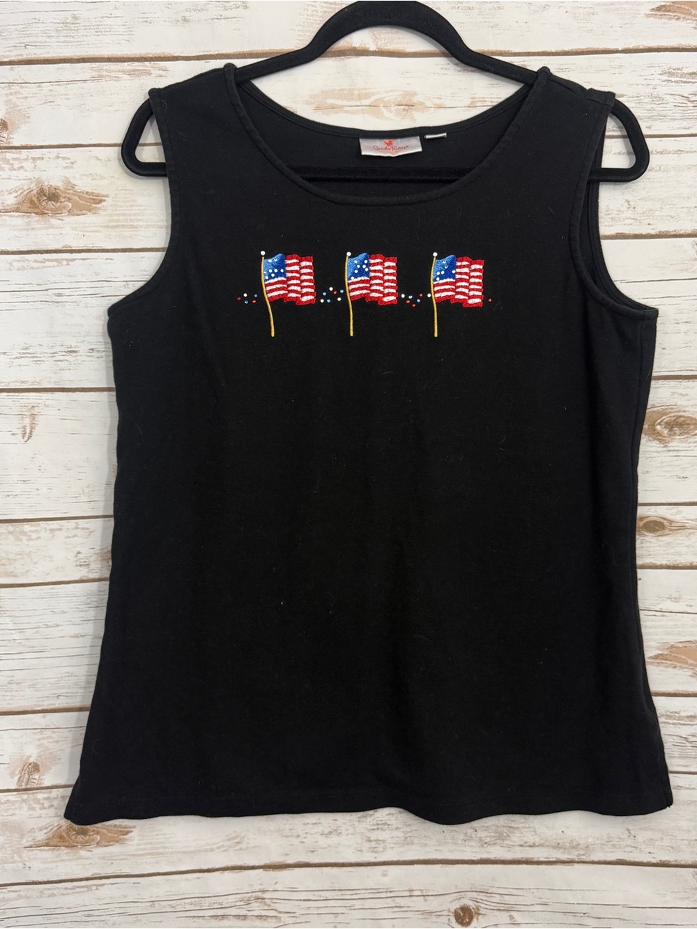 Quacker Factory Black Red White Blue Patriotic Flag Tank Top M